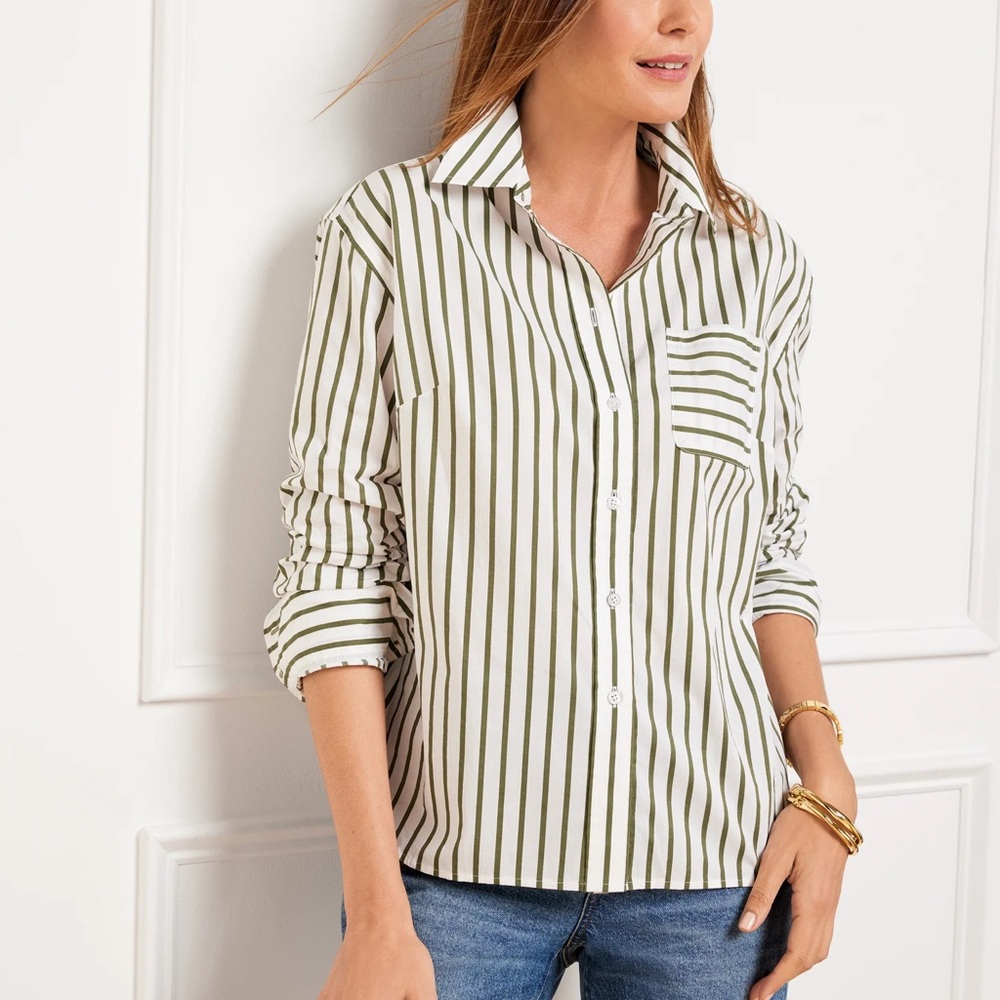 Talbot’s Striped Green and White Women's Top